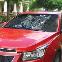 Aotearoa Maori Sea Animals Tribal Auto Sun Shade Manta Ray and Shark Moko Pattern Black Color LT03 - Polynesian Pride
