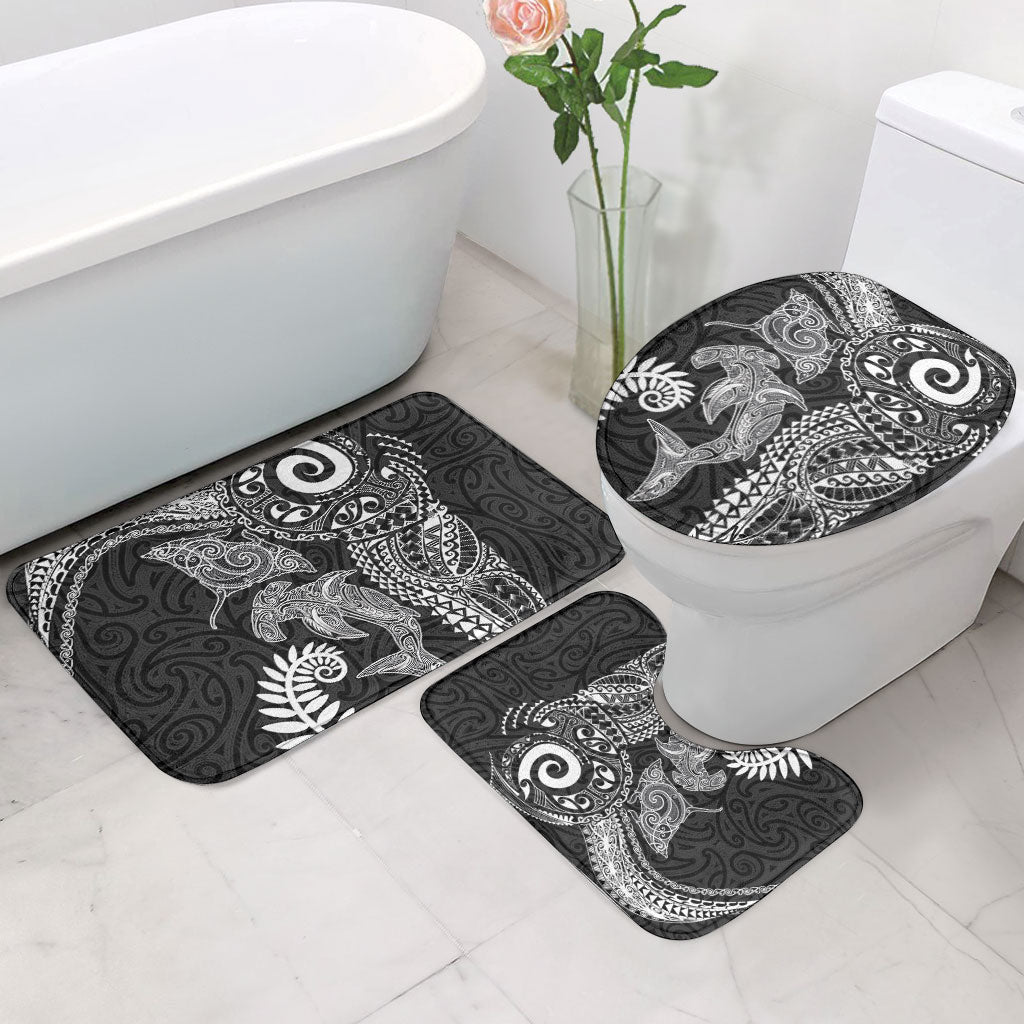 Aotearoa Maori Sea Animals Tribal Bathroom Set Manta Ray and Shark Moko Pattern Black Color