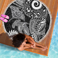 Aotearoa Maori Sea Animals Tribal Beach Blanket Manta Ray and Shark Moko Pattern Black Color LT03 - Polynesian Pride