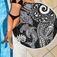 Aotearoa Maori Sea Animals Tribal Beach Blanket Manta Ray and Shark Moko Pattern Black Color LT03 - Polynesian Pride