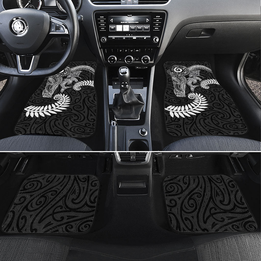 Aotearoa Maori Sea Animals Tribal Car Mats Manta Ray and Shark Moko Pattern Black Color LT03 Set 4pcs Black - Polynesian Pride
