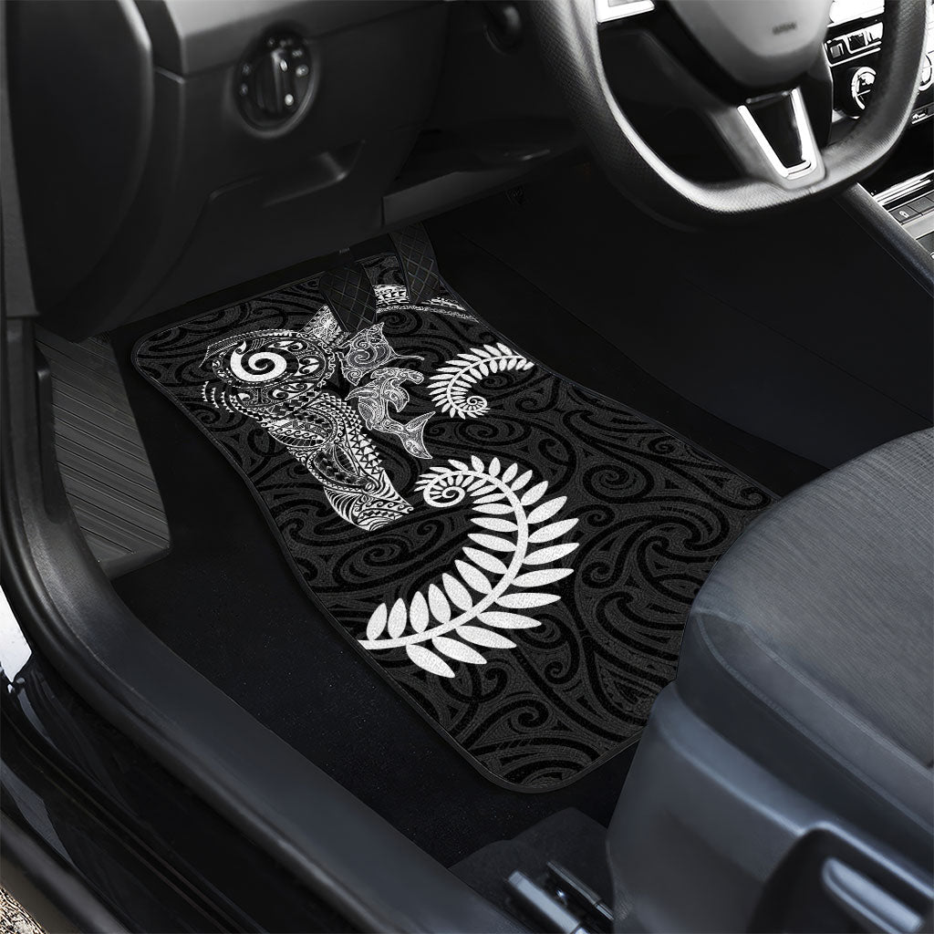 Aotearoa Maori Sea Animals Tribal Car Mats Manta Ray and Shark Moko Pattern Black Color