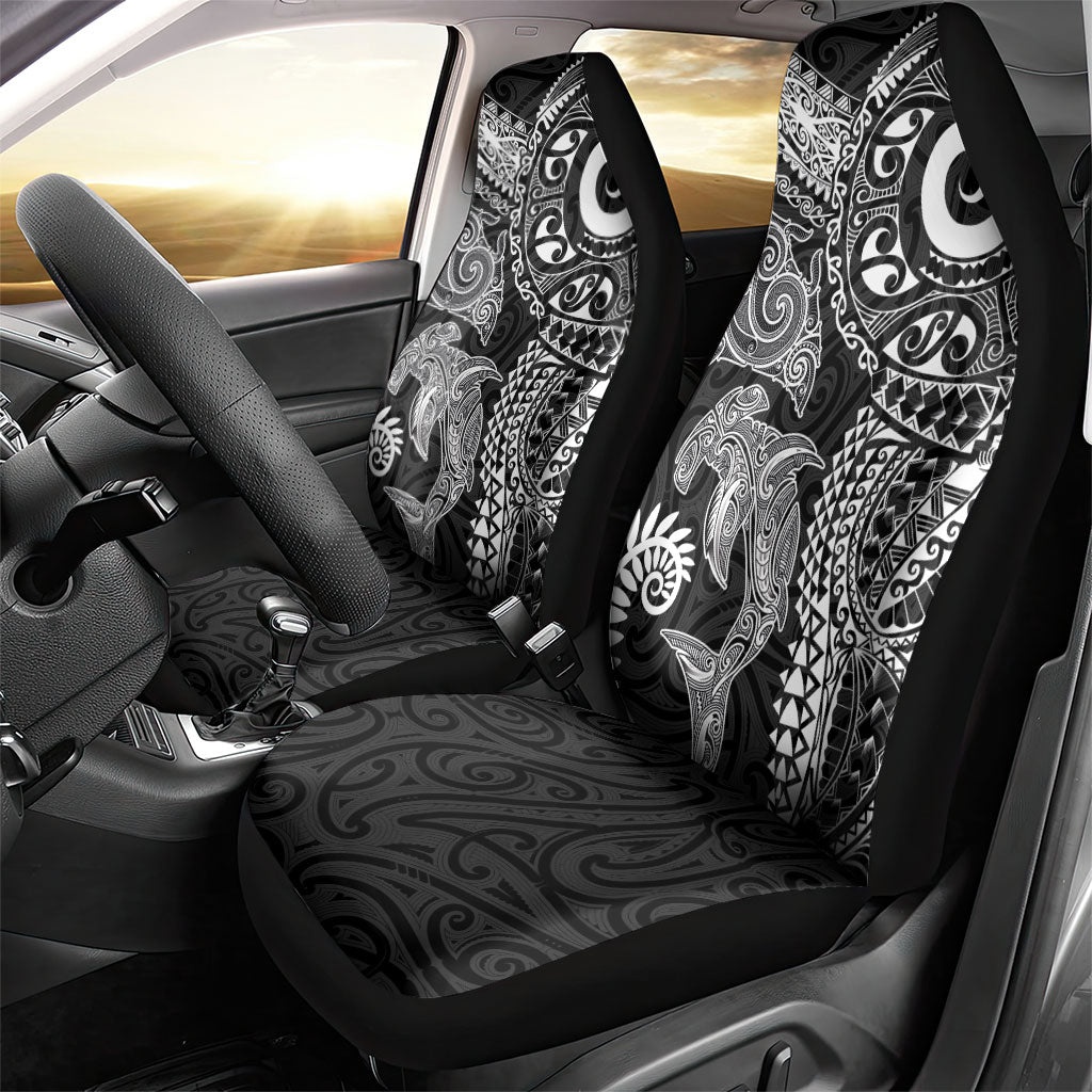 Aotearoa Maori Sea Animals Tribal Car Seat Cover Manta Ray and Shark Moko Pattern Black Color