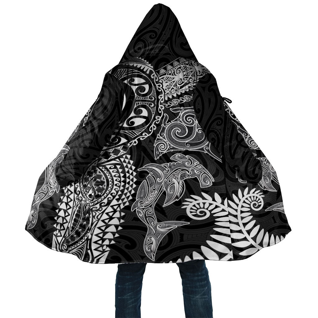 Aotearoa Maori Sea Animals Tribal Cloak Manta Ray and Shark Moko Pattern Black Color LT03 Unisex Black - Polynesian Pride