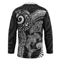 Aotearoa Maori Sea Animals Tribal Hockey Jersey Manta Ray and Shark Moko Pattern Black Color