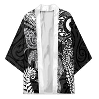Aotearoa Maori Sea Animals Tribal Kimono Manta Ray and Shark Moko Pattern Black Color