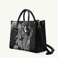 Aotearoa Maori Sea Animals Tribal Leather Bag Manta Ray and Shark Moko Pattern Black Color LT03 Black - Polynesian Pride