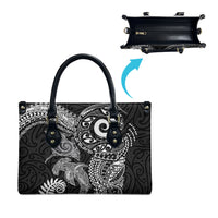 Aotearoa Maori Sea Animals Tribal Leather Bag Manta Ray and Shark Moko Pattern Black Color LT03 - Polynesian Pride
