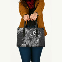 Aotearoa Maori Sea Animals Tribal Leather Bag Manta Ray and Shark Moko Pattern Black Color LT03 - Polynesian Pride