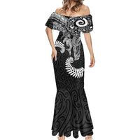 Aotearoa Maori Sea Animals Tribal Mermaid Dress Manta Ray and Shark Moko Pattern Black Color