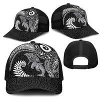 Aotearoa Maori Sea Animals Tribal Mesh Trucker Cap Manta Ray and Shark Moko Pattern Black Color LT03 - Polynesian Pride