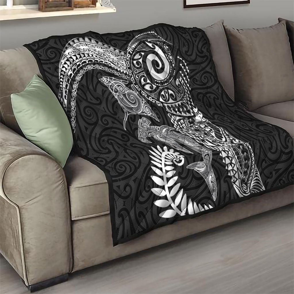 Aotearoa Maori Sea Animals Tribal Quilt Manta Ray and Shark Moko Pattern Black Color LT03 - Polynesian Pride