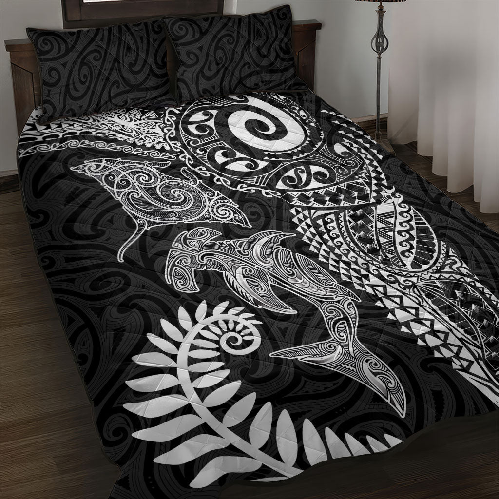 Aotearoa Maori Sea Animals Tribal Quilt Bed Set Manta Ray and Shark Moko Pattern Black Color LT03 Black - Polynesian Pride