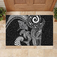 Aotearoa Maori Sea Animals Tribal Rubber Doormat Manta Ray and Shark Moko Pattern Black Color LT03 Black - Polynesian Pride