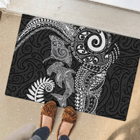 Aotearoa Maori Sea Animals Tribal Rubber Doormat Manta Ray and Shark Moko Pattern Black Color LT03 - Polynesian Pride