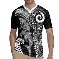 Aotearoa Maori Sea Animals Tribal Rugby Jersey Manta Ray and Shark Moko Pattern Black Color
