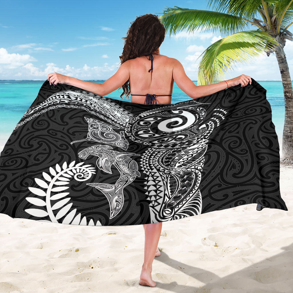 Aotearoa Maori Sea Animals Tribal Sarong Manta Ray and Shark Moko Pattern Black Color LT03 - Polynesian Pride