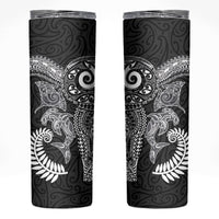 Aotearoa Maori Sea Animals Tribal Skinny Tumbler Manta Ray and Shark Moko Pattern Black Color