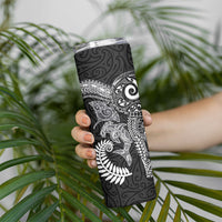Aotearoa Maori Sea Animals Tribal Skinny Tumbler Manta Ray and Shark Moko Pattern Black Color
