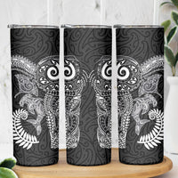 Aotearoa Maori Sea Animals Tribal Skinny Tumbler Manta Ray and Shark Moko Pattern Black Color