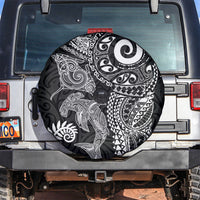 Aotearoa Maori Sea Animals Tribal Spare Tire Cover Manta Ray and Shark Moko Pattern Black Color