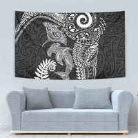 Aotearoa Maori Sea Animals Tribal Tapestry Manta Ray and Shark Moko Pattern Black Color LT03 - Polynesian Pride