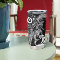 Aotearoa Maori Sea Animals Tribal Tumbler Cup Manta Ray and Shark Moko Pattern Black Color