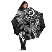 Aotearoa Maori Sea Animals Tribal Umbrella Manta Ray and Shark Moko Pattern Black Color LT03 - Polynesian Pride