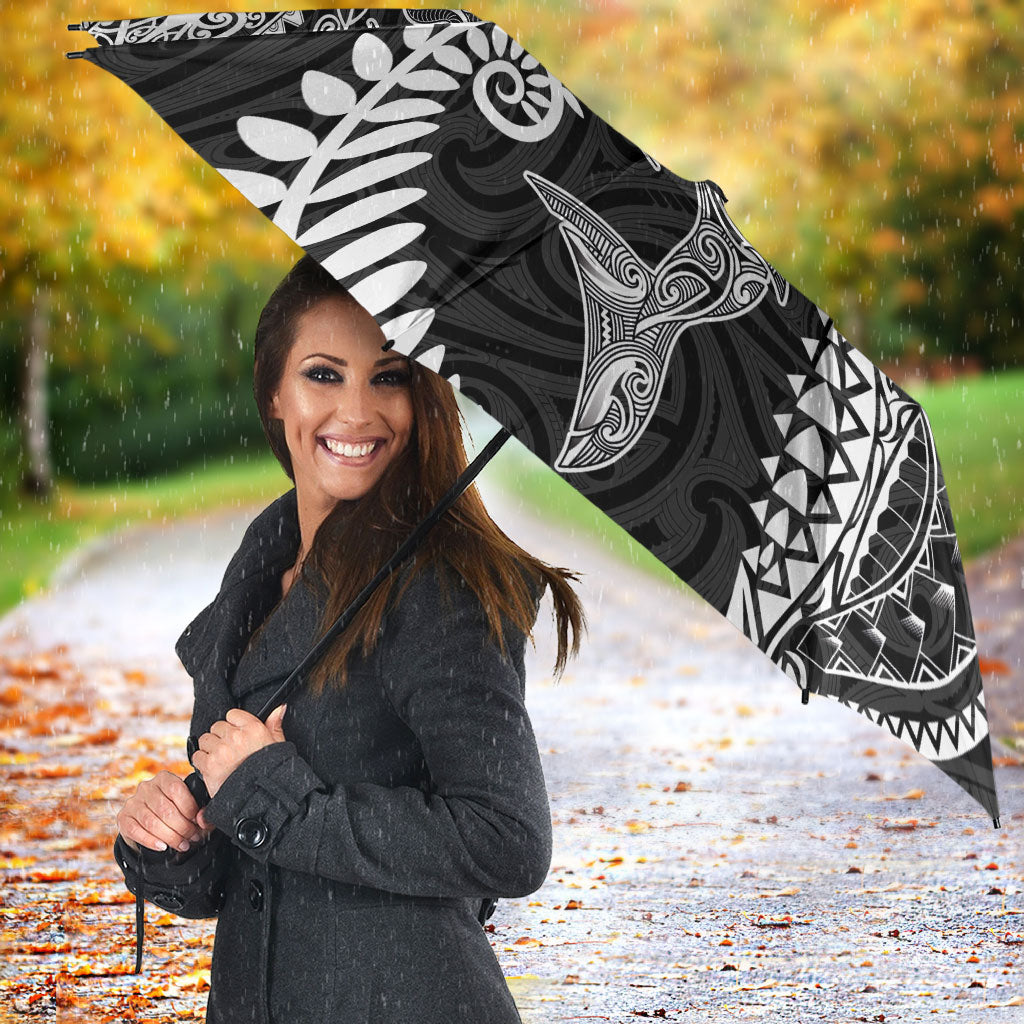 Aotearoa Maori Sea Animals Tribal Umbrella Manta Ray and Shark Moko Pattern Black Color LT03 - Polynesian Pride