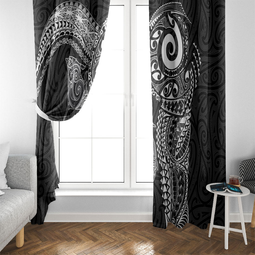 Aotearoa Maori Sea Animals Tribal Window Curtain Manta Ray and Shark Moko Pattern Black Color LT03 - Polynesian Pride