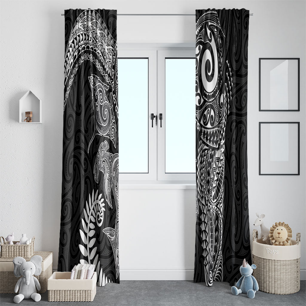Aotearoa Maori Sea Animals Tribal Window Curtain Manta Ray and Shark Moko Pattern Black Color LT03 - Polynesian Pride