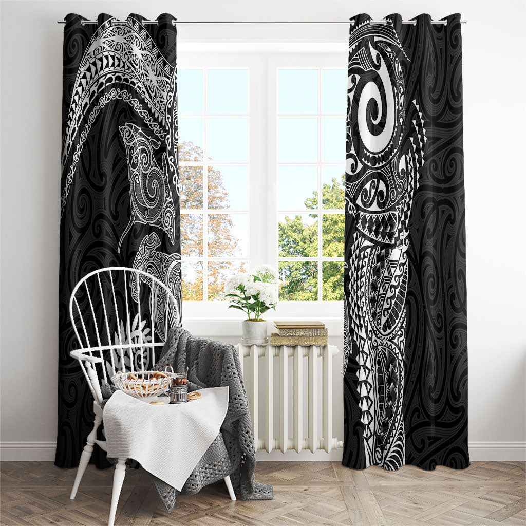 Aotearoa Maori Sea Animals Tribal Window Curtain Manta Ray and Shark Moko Pattern Black Color LT03 - Polynesian Pride