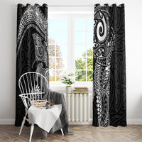 Aotearoa Maori Sea Animals Tribal Window Curtain Manta Ray and Shark Moko Pattern Black Color LT03 - Polynesian Pride