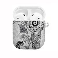 Aotearoa Maori Sea Animals Tribal AirPods Case Manta Ray and Shark Moko Pattern White Color