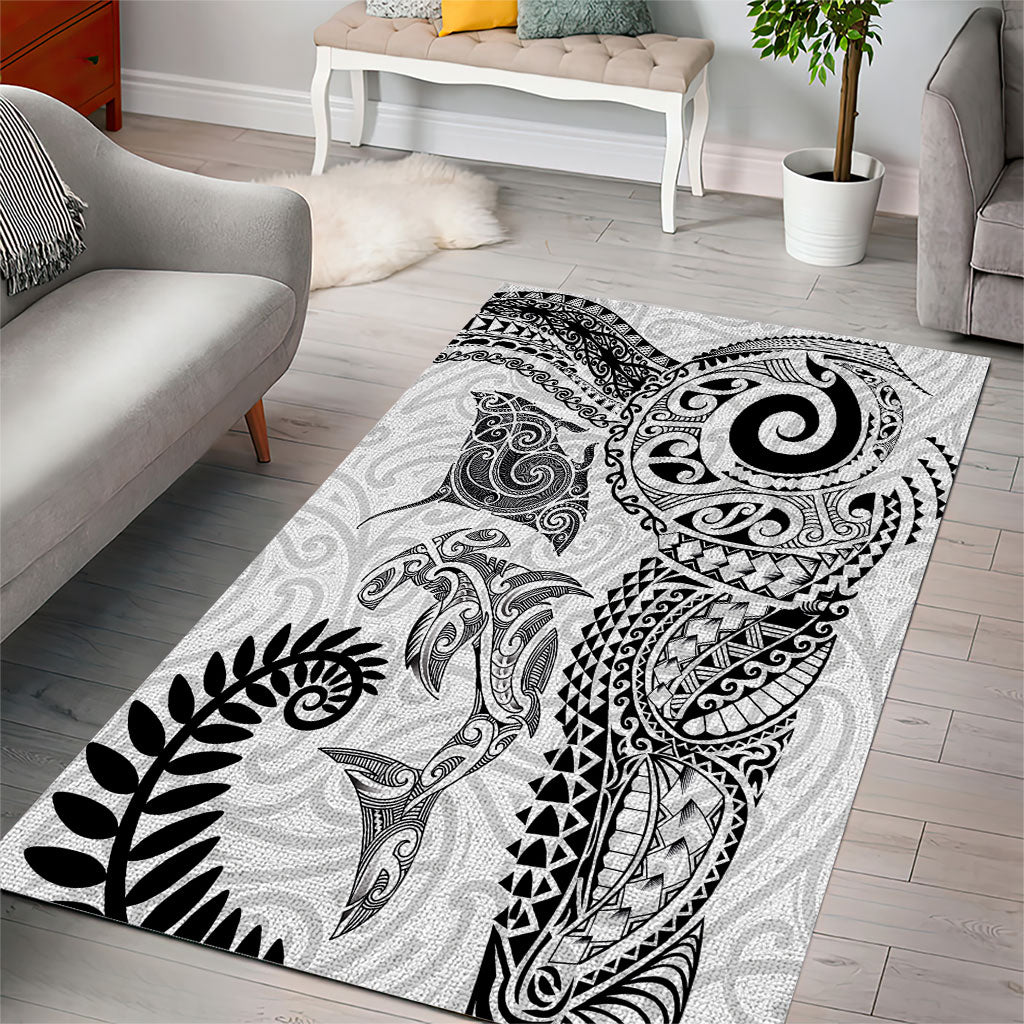 Aotearoa Maori Sea Animals Tribal Area Rug Manta Ray and Shark Moko Pattern White Color LT03 - Polynesian Pride