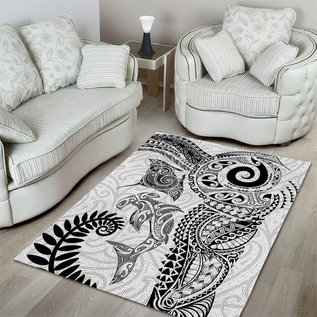 Aotearoa Maori Sea Animals Tribal Area Rug Manta Ray and Shark Moko Pattern White Color LT03 - Polynesian Pride