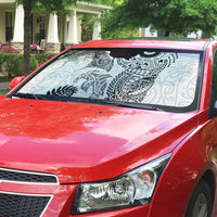 Aotearoa Maori Sea Animals Tribal Auto Sun Shade Manta Ray and Shark Moko Pattern White Color LT03 - Polynesian Pride
