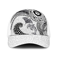 Aotearoa Maori Sea Animals Tribal Baseball Net Cap Manta Ray and Shark Moko Pattern White Color
