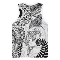 Aotearoa Maori Sea Animals Tribal Basketball Jersey Manta Ray and Shark Moko Pattern White Color