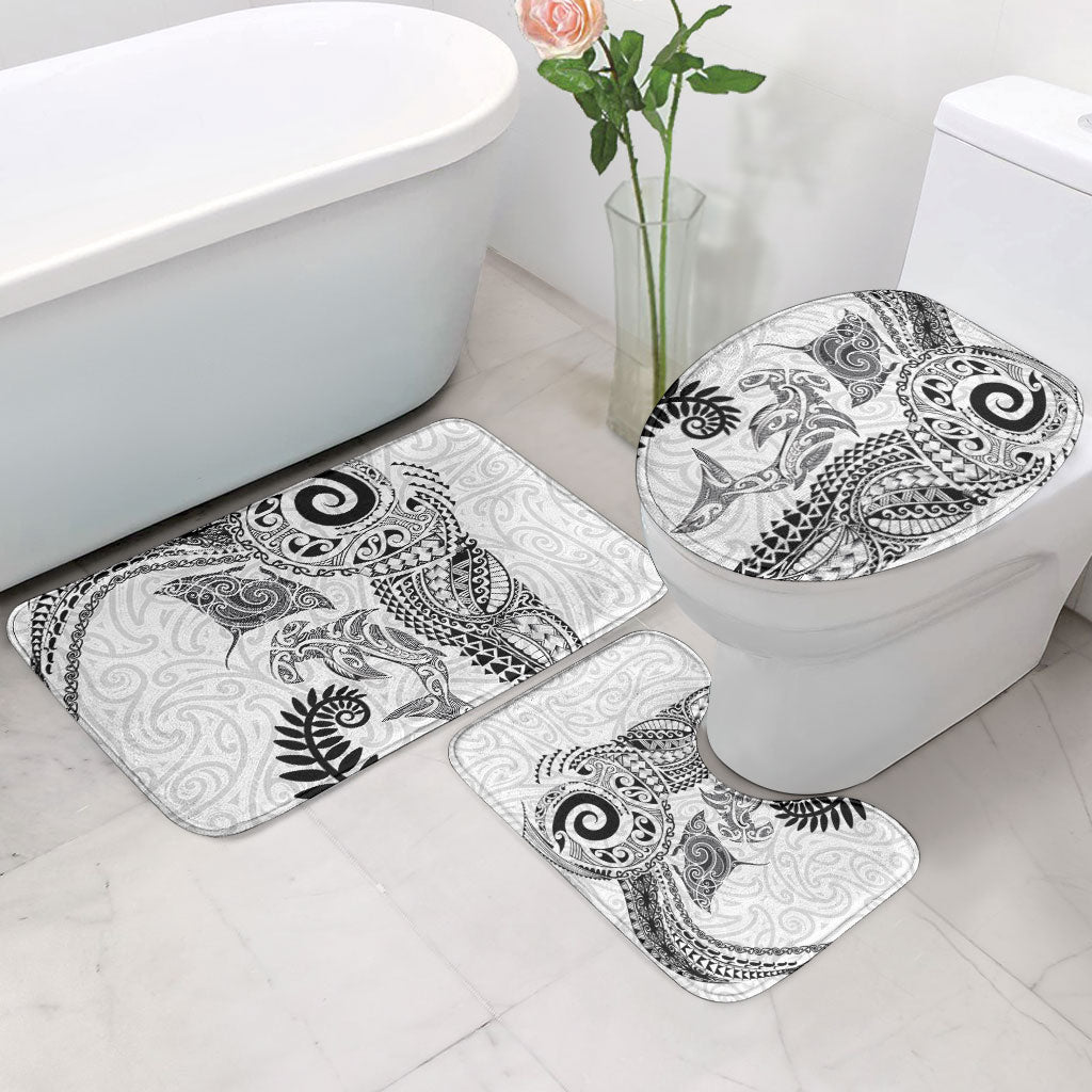 Aotearoa Maori Sea Animals Tribal Bathroom Set Manta Ray and Shark Moko Pattern White Color