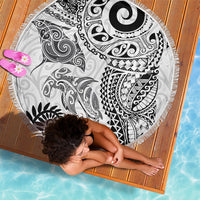 Aotearoa Maori Sea Animals Tribal Beach Blanket Manta Ray and Shark Moko Pattern White Color LT03 - Polynesian Pride