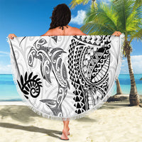 Aotearoa Maori Sea Animals Tribal Beach Blanket Manta Ray and Shark Moko Pattern White Color LT03 - Polynesian Pride