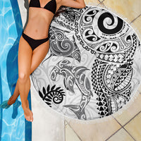 Aotearoa Maori Sea Animals Tribal Beach Blanket Manta Ray and Shark Moko Pattern White Color LT03 - Polynesian Pride