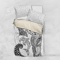 Aotearoa Maori Sea Animals Tribal Bedding Set Manta Ray and Shark Moko Pattern White Color