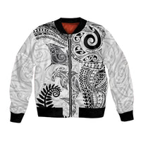 Aotearoa Maori Sea Animals Tribal Bomber Jacket Manta Ray and Shark Moko Pattern White Color