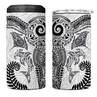 Aotearoa Maori Sea Animals Tribal 4 in 1 Can Cooler Tumbler Manta Ray and Shark Moko Pattern White Color