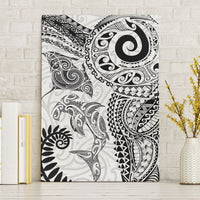 Aotearoa Maori Sea Animals Tribal Canvas Wall Art Manta Ray and Shark Moko Pattern White Color LT03 Without Frame White - Polynesian Pride