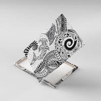 Aotearoa Maori Sea Animals Tribal Canvas Wall Art Manta Ray and Shark Moko Pattern White Color LT03 With Frame White - Polynesian Pride