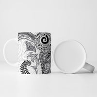 Aotearoa Maori Sea Animals Tribal Ceramic Mug Manta Ray and Shark Moko Pattern White Color