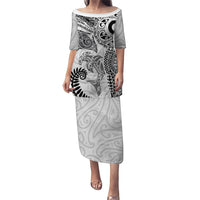 Aotearoa Maori Sea Animals Tribal Family Matching Puletasi and Hawaiian Shirt Manta Ray and Shark Moko Pattern White Color